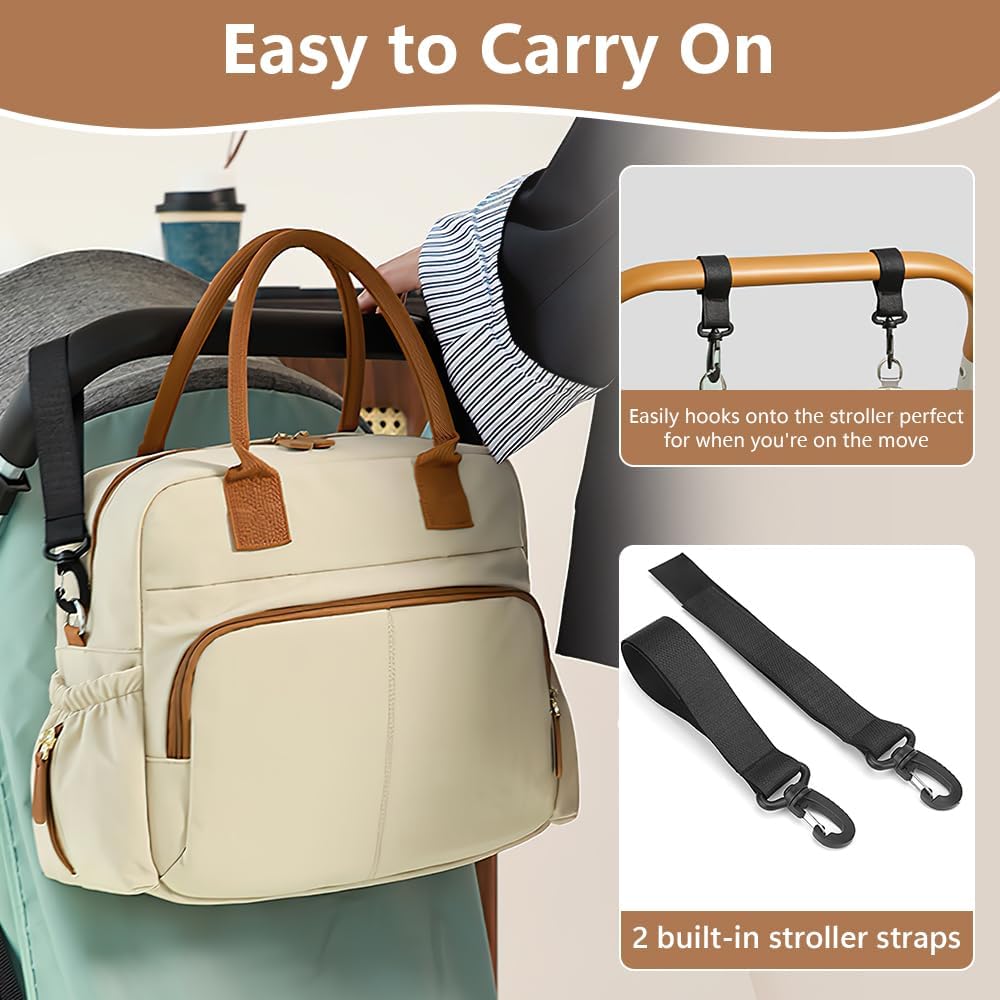 maytopia Diaper Bag Tote, Travel Baby Diaper Bag Purse with Stroller Clips, Mommy Hospital Baby Bag for Labor and Delivery