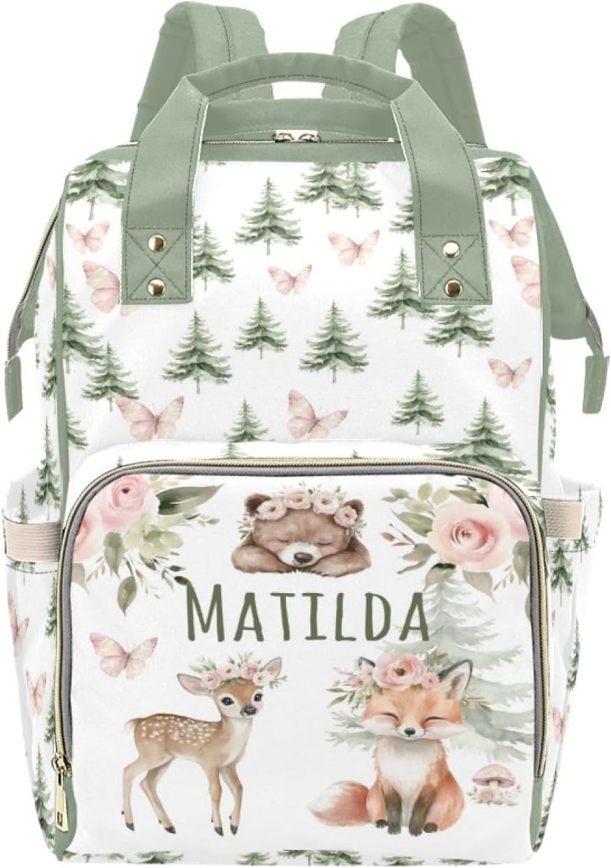 Animals Personalized Diaper Baby Bag with Custom Name – Custom Baby Tote Backpack for Mom, Unique Gift for New Parents, Baby Shower Essentials