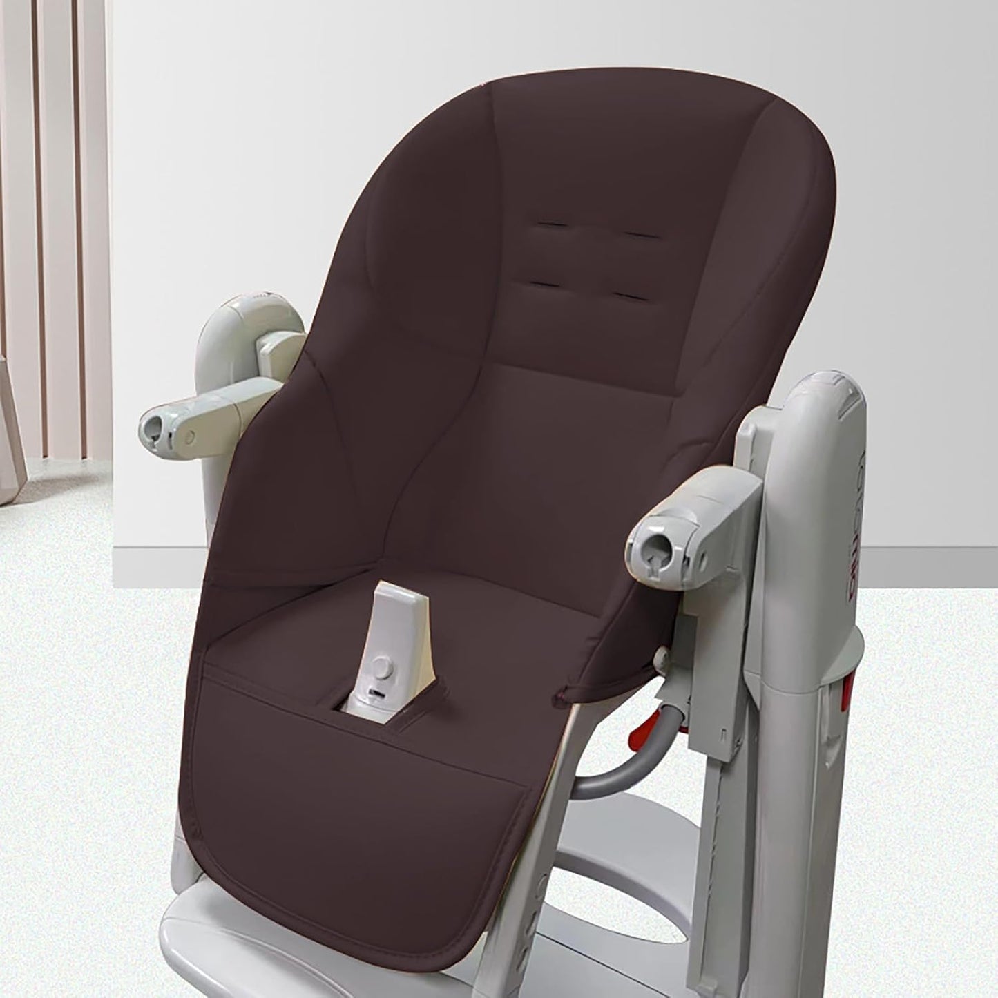 High Chair Cover Replacement Suitable for Peg Perego Tatamia, High Chair Seat Soft Cushion, Comfortable Cushion PU Leather, Brown