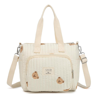 Small Diaper Bag Tote, Crossbody Diaper Bag Mini Purse with 5 Pockets, Travel Baby Bag for boys & Girls, Off White - Bear