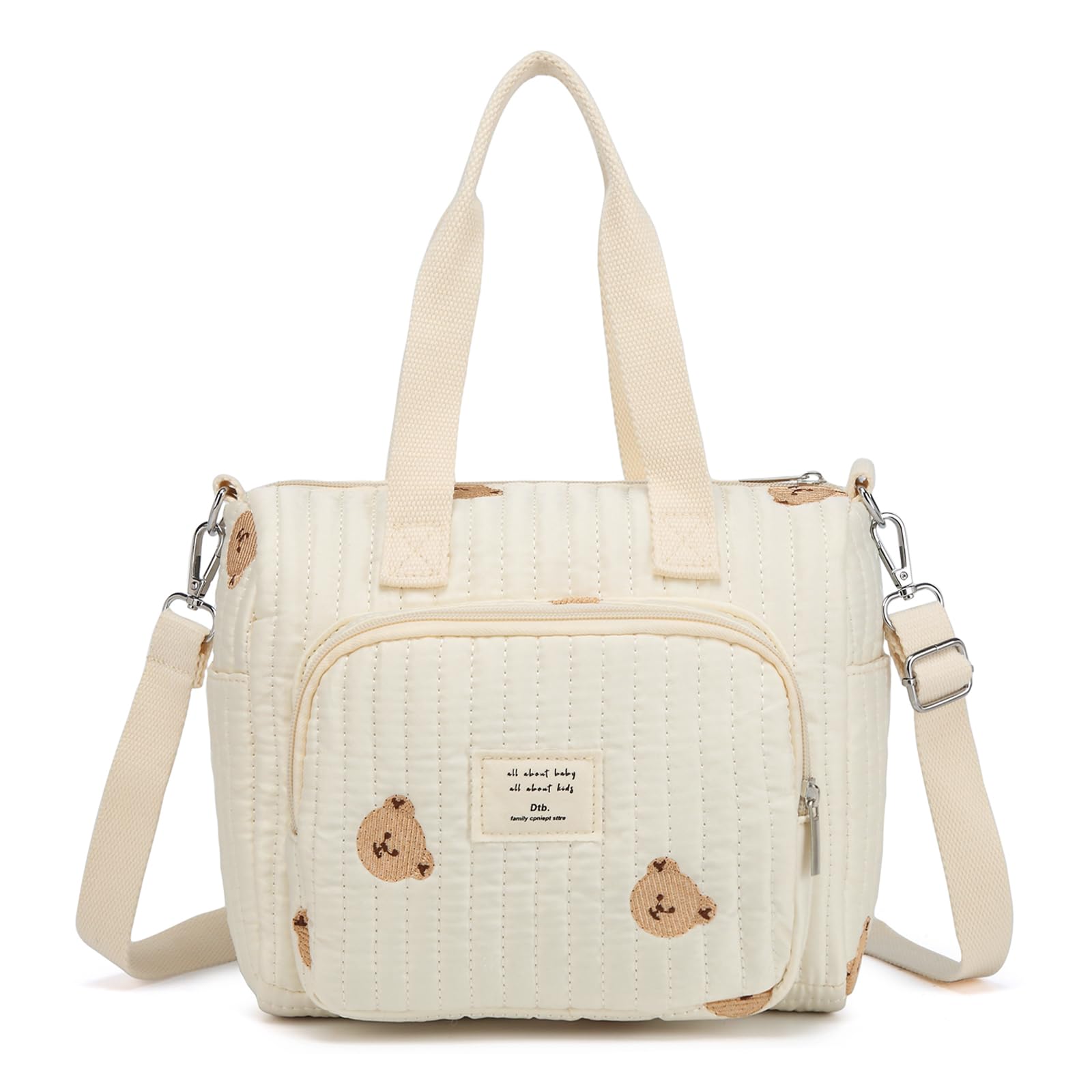 Small Diaper Bag Tote, Crossbody Diaper Bag Mini Purse with 5 Pockets, Travel Baby Bag for boys & Girls, Off White - Bear