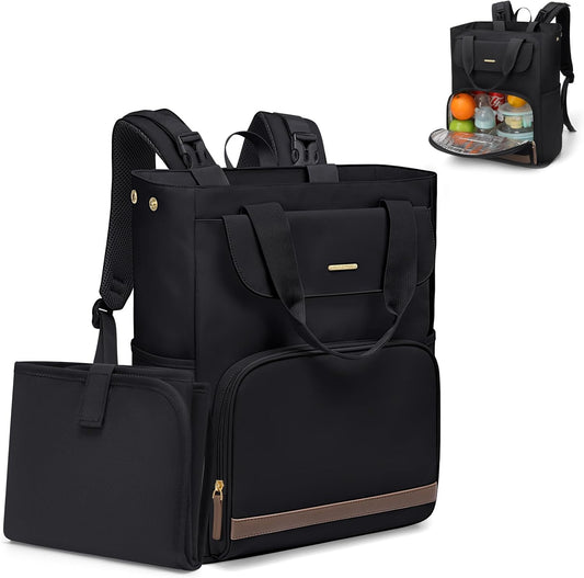 GOLF SUPAGS Diaper Bag Backpack with Portable Changing Pad 25L Baby Bag Insulated lunch box Backpack Fits 17.3" Laptop (Black)