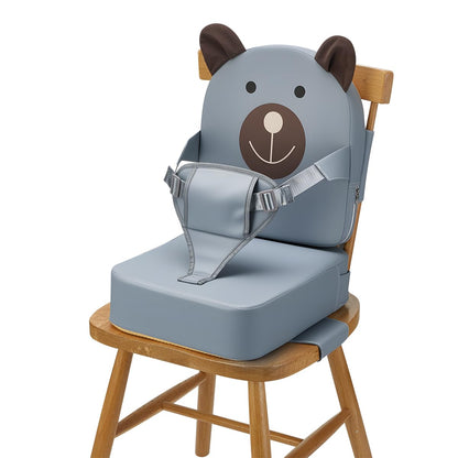 Booster Seat for Kitchen Chair, Toddler Kids Booster Seats for Dining Table with Backrest and Adjustable Strap, Portable PU Waterproof Travel Baby Boy Girl Booster Increasing Cushion (Grey, OneSize)