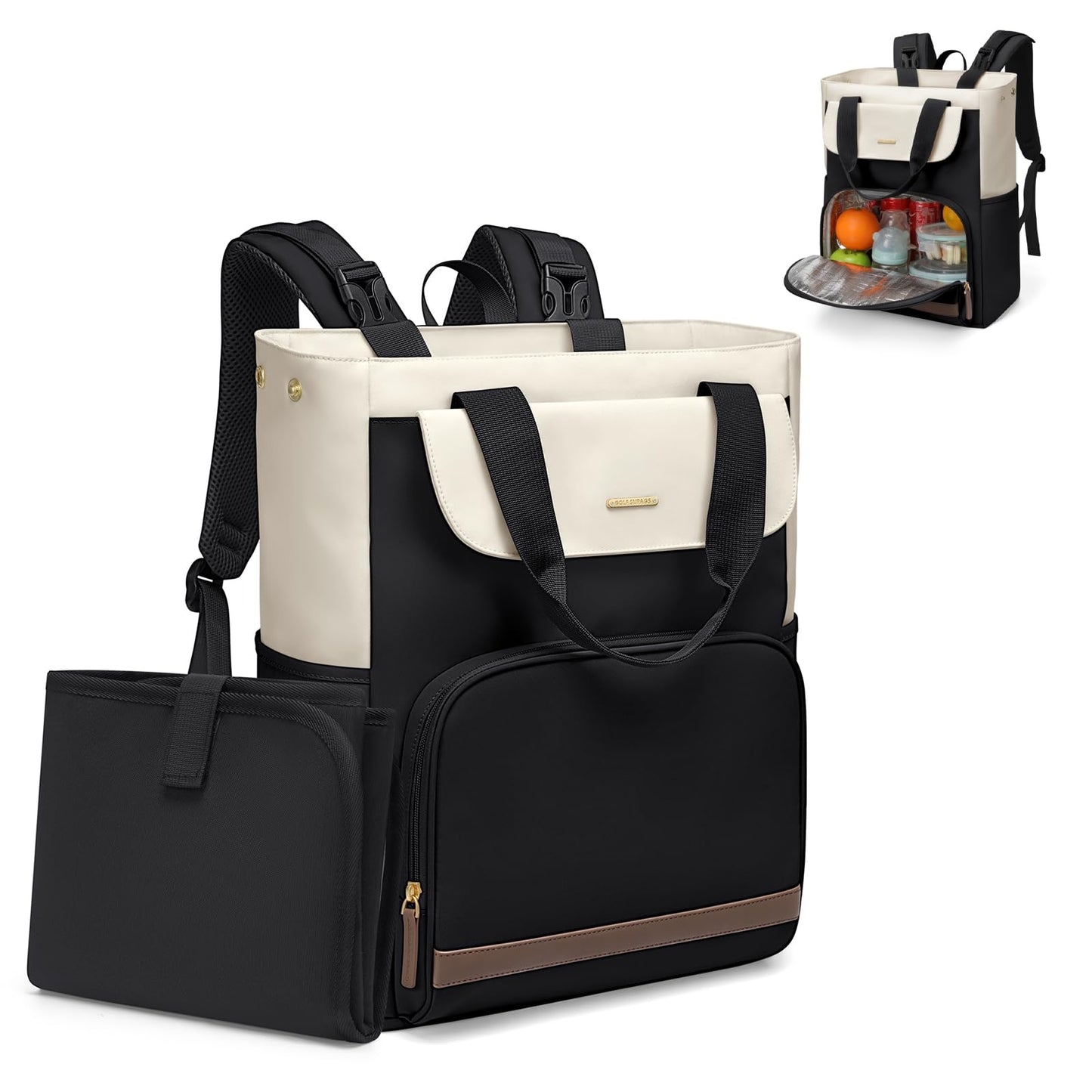 GOLF SUPAGS Diaper Bag Backpack with Portable Changing Pad 25L Baby Bag Insulated lunch box Backpack Fits 17.3" Laptop (Black)