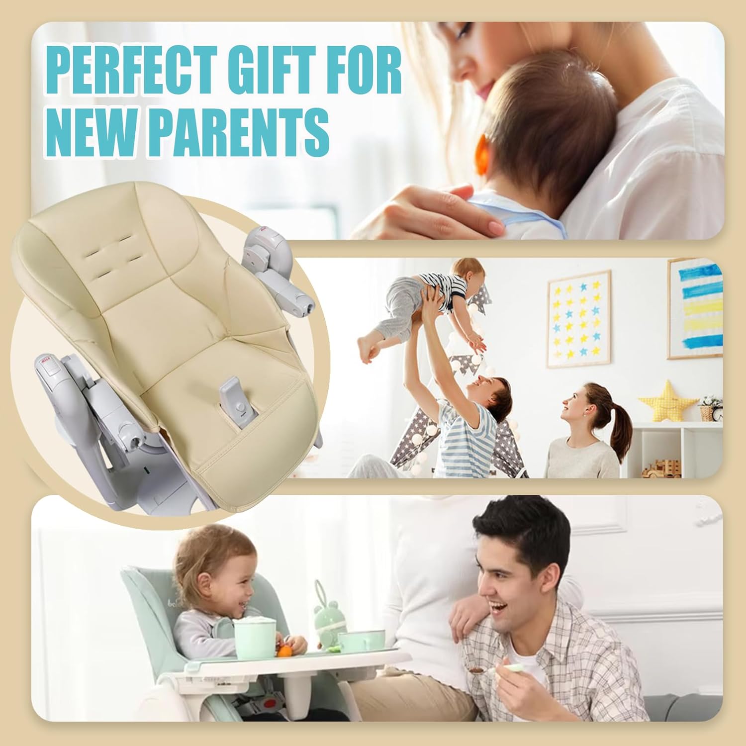 High Chair Cover Replacement Suitable for Peg Perego Tatamia, High Chair Seat Soft Cushion, Comfortable Cushion PU Leather, Brown