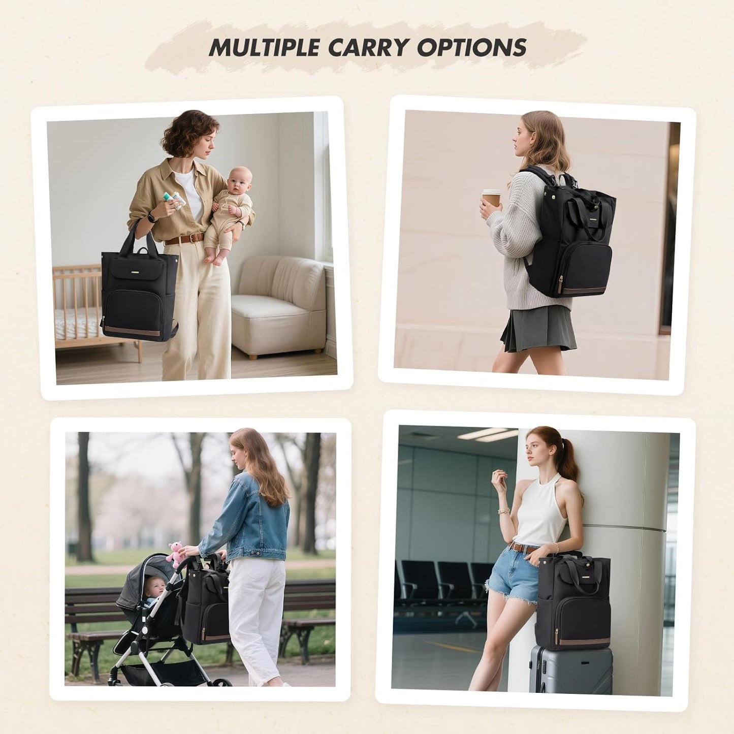 GOLF SUPAGS Diaper Bag Backpack with Portable Changing Pad 25L Baby Bag Insulated lunch box Backpack Fits 17.3" Laptop (Black)