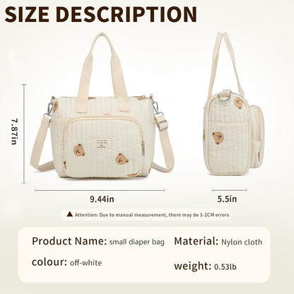 Small Diaper Bag Tote, Crossbody Diaper Bag Mini Purse with 5 Pockets, Travel Baby Bag for boys & Girls, Off White - Bear