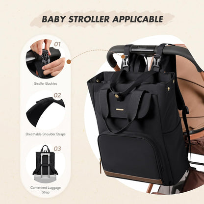 GOLF SUPAGS Diaper Bag Backpack with Portable Changing Pad 25L Baby Bag Insulated lunch box Backpack Fits 17.3" Laptop (Black)