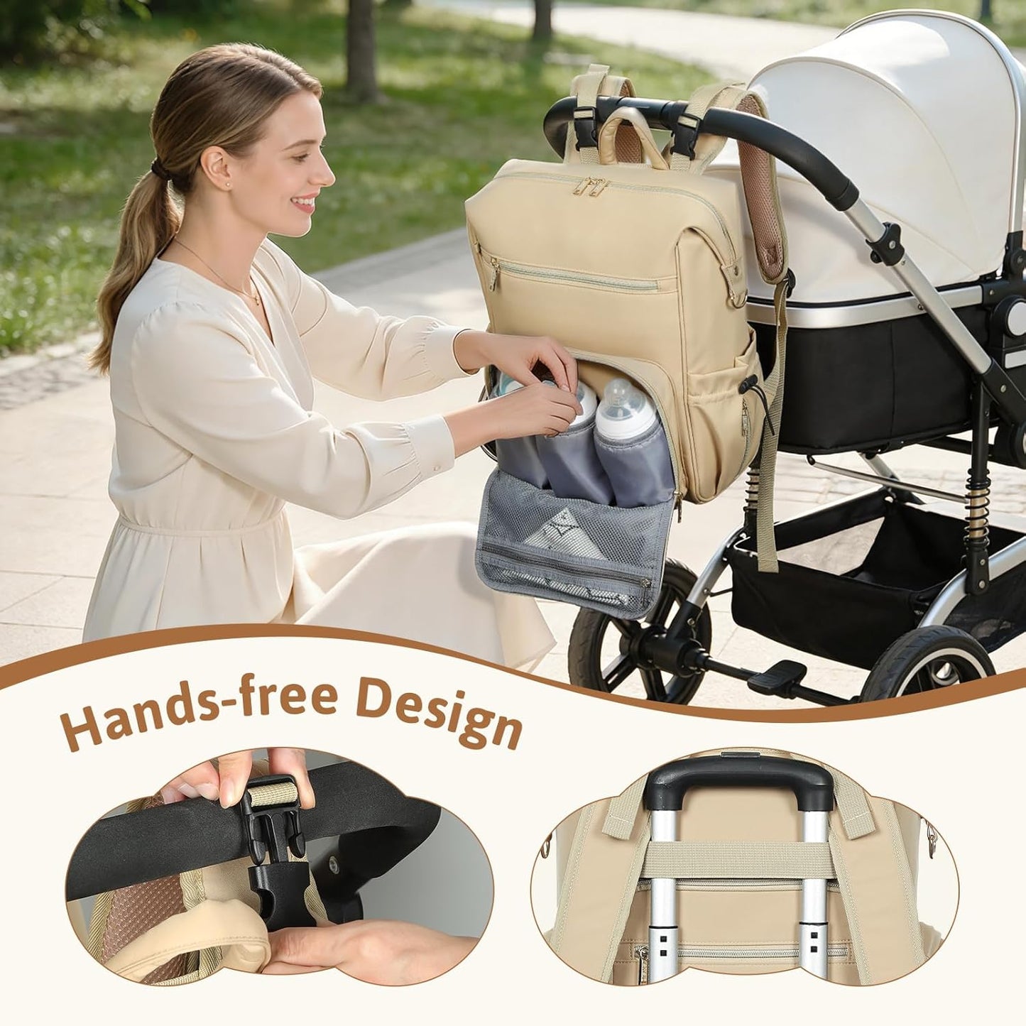 Lekesky Large Diaper Backpack with 16 Pockets, 1.52Lb Lightweight Durable Baby Bag, with Foldable Changing Pad & Pacifier Case, Anti-theft Pocket, Wipes Pocket, Easy to Clean, Khaki
