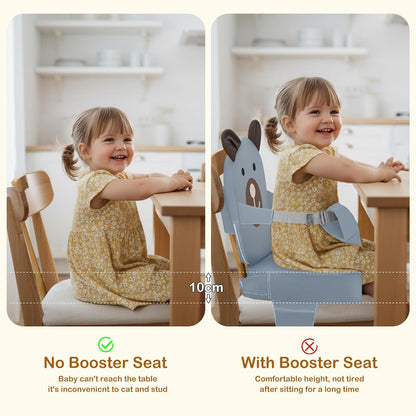 Booster Seat for Kitchen Chair, Toddler Kids Booster Seats for Dining Table with Backrest and Adjustable Strap, Portable PU Waterproof Travel Baby Boy Girl Booster Increasing Cushion (Grey, OneSize)