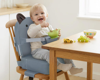 Booster Seat for Kitchen Chair, Toddler Kids Booster Seats for Dining Table with Backrest and Adjustable Strap, Portable PU Waterproof Travel Baby Boy Girl Booster Increasing Cushion (Grey, OneSize)