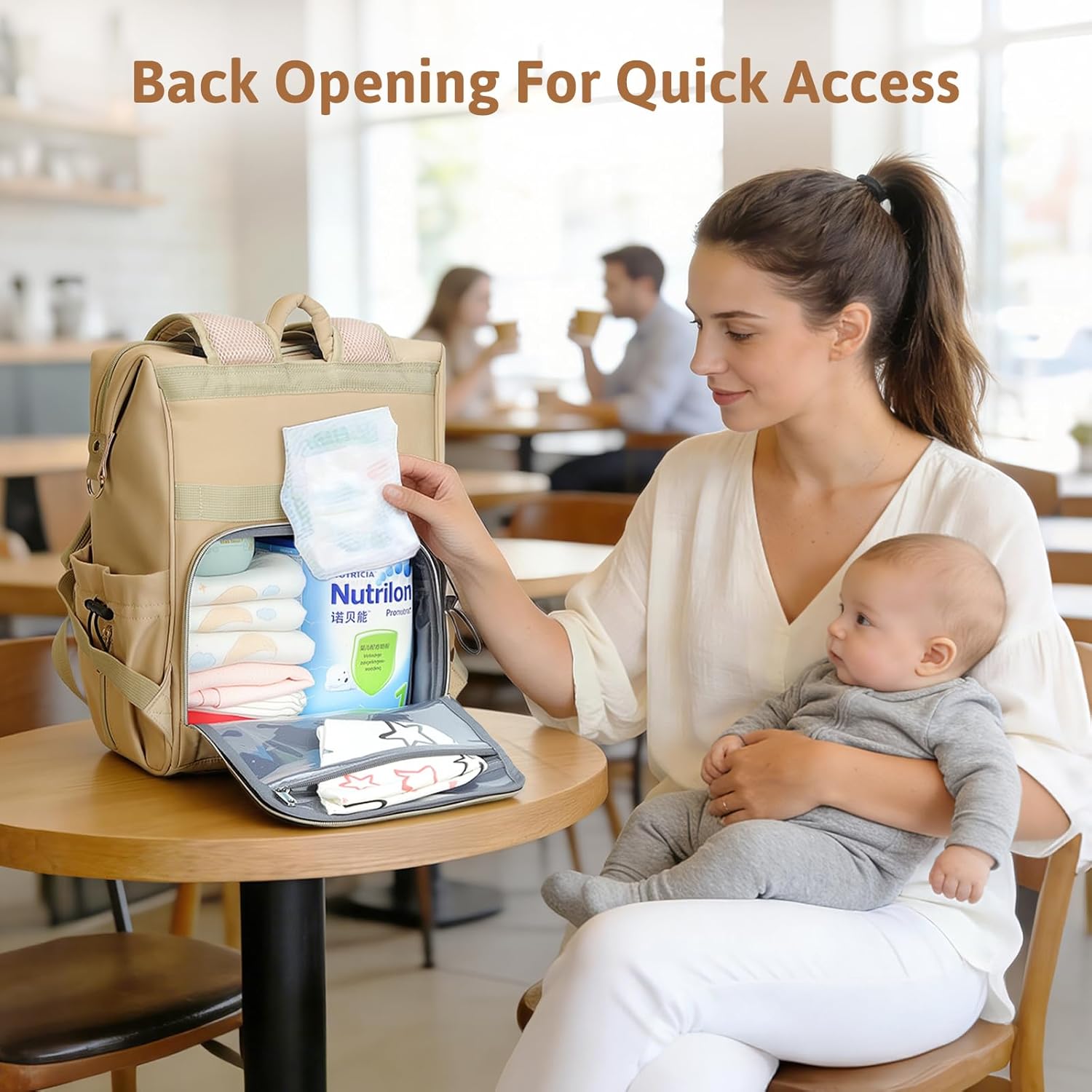 Lekesky Large Diaper Backpack with 16 Pockets, 1.52Lb Lightweight Durable Baby Bag, with Foldable Changing Pad & Pacifier Case, Anti-theft Pocket, Wipes Pocket, Easy to Clean, Khaki