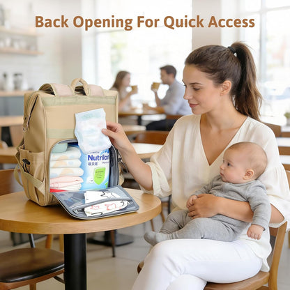 Lekesky Large Diaper Backpack with 16 Pockets, 1.52Lb Lightweight Durable Baby Bag, with Foldable Changing Pad & Pacifier Case, Anti-theft Pocket, Wipes Pocket, Easy to Clean, Khaki