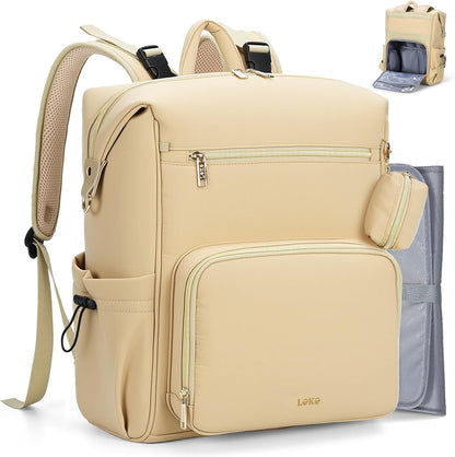 Lekesky Large Diaper Backpack with 16 Pockets, 1.52Lb Lightweight Durable Baby Bag, with Foldable Changing Pad & Pacifier Case, Anti-theft Pocket, Wipes Pocket, Easy to Clean, Khaki