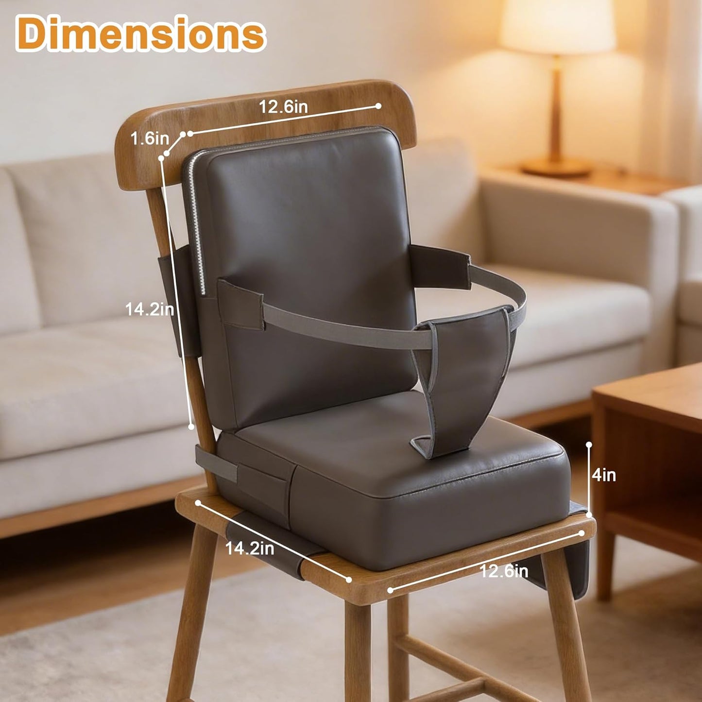 Booster Seat for Kitchen Chair, Non-Slip Toddler Booster Seat for Dining Table with Backrest, Adjustable Straps, Portable Travel Toddler Booster Seat with Storage Bag, Grey