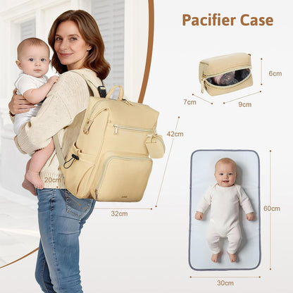 Lekesky Large Diaper Backpack with 16 Pockets, 1.52Lb Lightweight Durable Baby Bag, with Foldable Changing Pad & Pacifier Case, Anti-theft Pocket, Wipes Pocket, Easy to Clean, Khaki