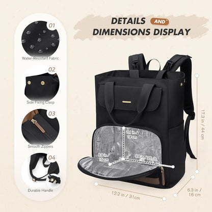 GOLF SUPAGS Diaper Bag Backpack with Portable Changing Pad 25L Baby Bag Insulated lunch box Backpack Fits 17.3" Laptop (Black)