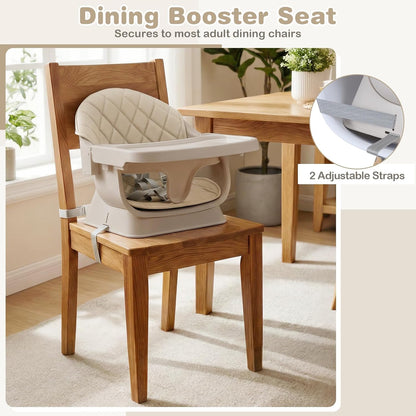 INFANS Baby High Chair, 6 in 1 Wooden Convertible Highchair for Babies and Toddlers, Infant Dining Booster Seat Kids Stool with Adjustable Removable Tray (Beige)