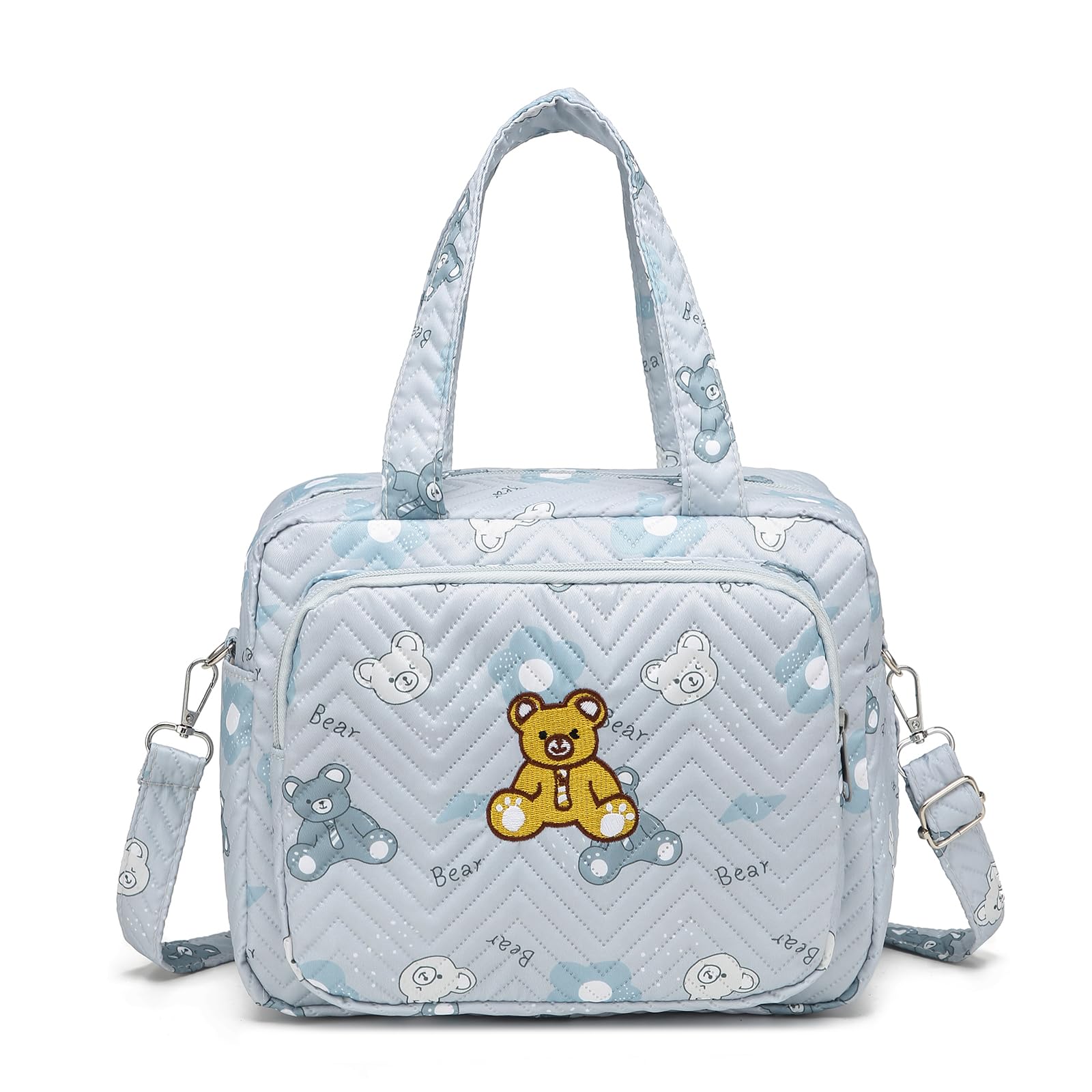 Small Diaper Bag Tote, Crossbody Diaper Bag Mini Purse with 8 Pockets, Travel Baby Bag for boys & Girls, 2 Insulated Pockets, Blue - Bear
