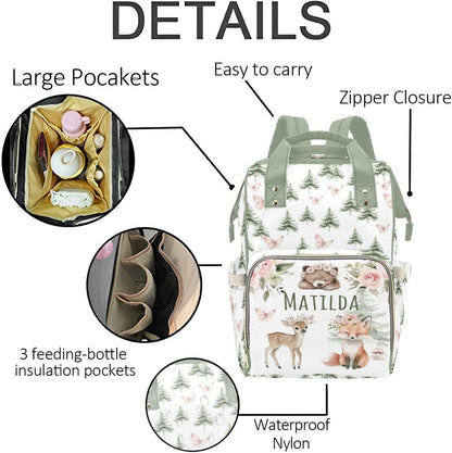 Animals Personalized Diaper Baby Bag with Custom Name – Custom Baby Tote Backpack for Mom, Unique Gift for New Parents, Baby Shower Essentials