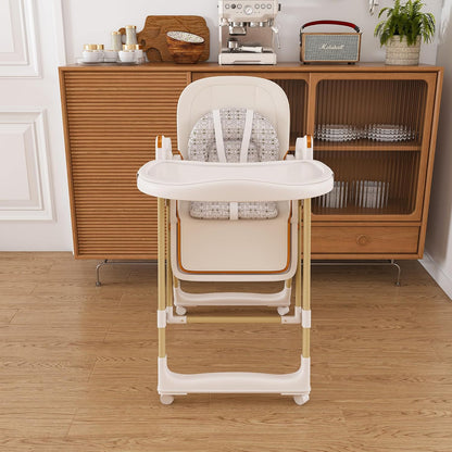 Convertible Baby High Chair to Rocker with 5-Point Harness, Foldable Infant Feeding Chair with Silent Locking Wheels & Removable 2-Tier Easy-Clean Tray (White)