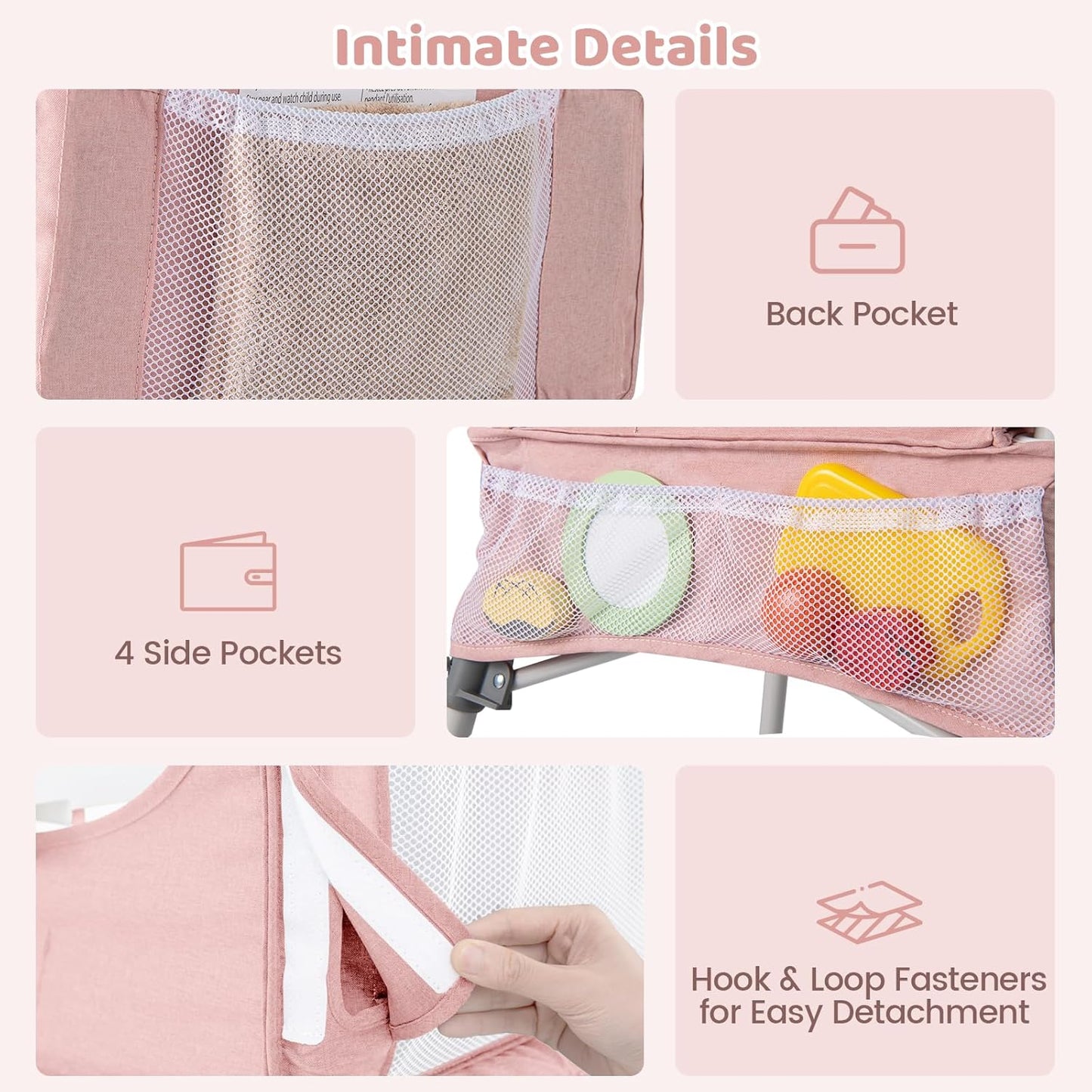 INFANS Baby High Chair, Foldable Portable Highchair for Babies and Toddlers with Travel Bag Adjustable Tray, 5 Point Harness, Compact Space Saver Infant Feeding Chair (Pink)
