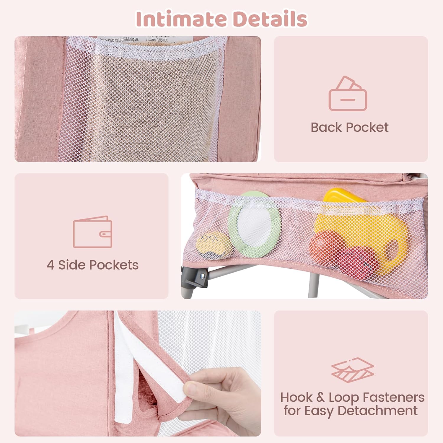 INFANS Baby High Chair, Foldable Portable Highchair for Babies and Toddlers with Travel Bag Adjustable Tray, 5 Point Harness, Compact Space Saver Infant Feeding Chair (Pink)